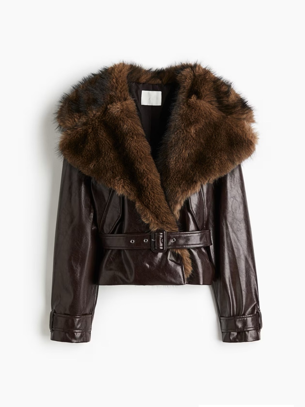 Womens Brown Leather Jacket with Faux Fur Collar